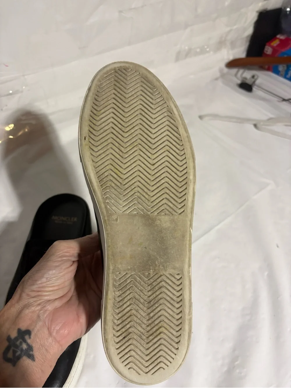 Moncler Black Leather Slip-On Loafers with White Sole